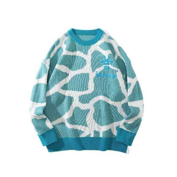 

arrival 2021 new animal pattern jacquard stylish men blue knitted sweater casual women pullover korean fashion clothing sueter t220730, White;black