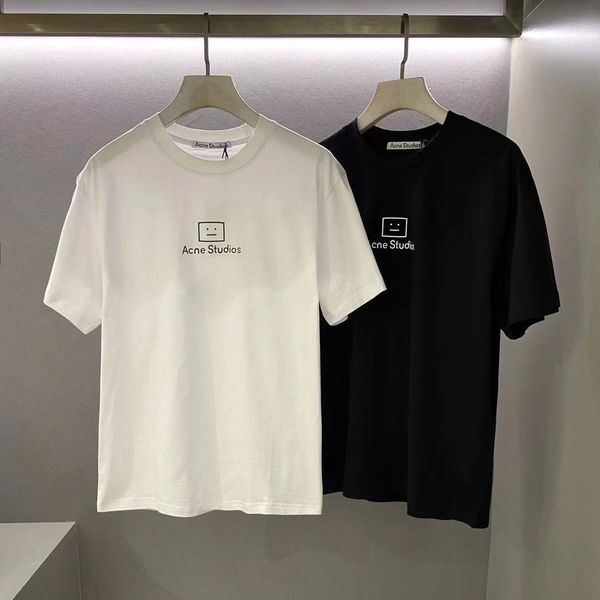 

selling summer couple round neck short sleeve t-shirt swedish brand acne simple men's and women's tshirt cartoon smiley letter pri, White;black
