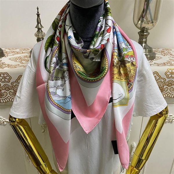 

new style women's square scarf good quality 100% twill silk material white&pink color pint letters flowers pattern size 110cm2648, Blue;gray
