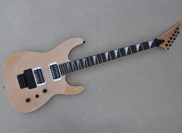 

natural wood color electric guitar with scalloped rosewood fretboard