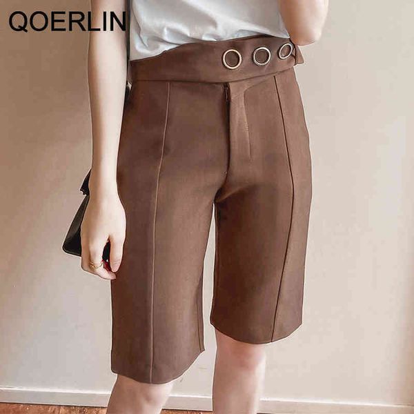 

qoerlin chic formal high waist women shorts casual halflength women loose shorts pockets spring summer plus size s2xl 210412, White;black