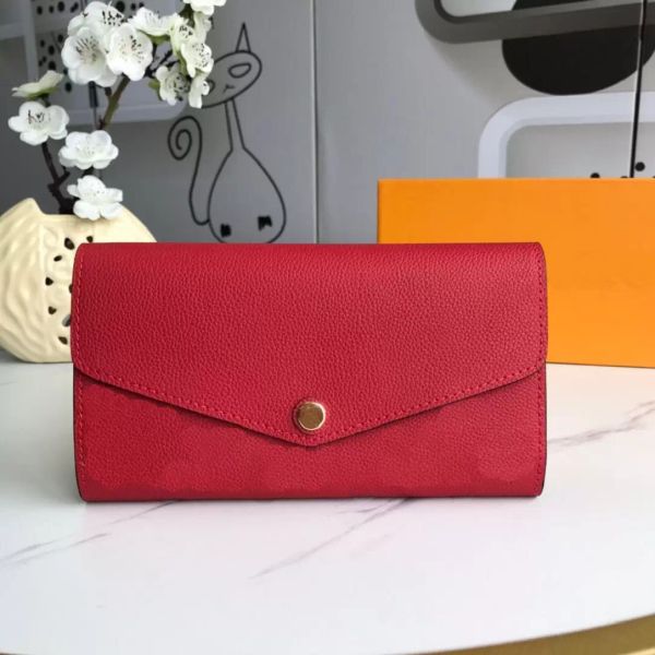 

sale emilie sarah pallas genuine leather womens luxury long wallets brown leather men designer zippy wallet fashion hand purse with box, Red;black