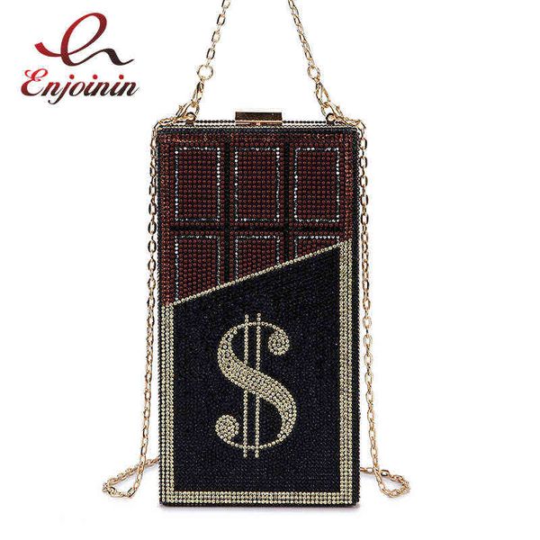 Borse da sera Diamanti lucidi Denaro Pochette da sera Borsa a tracolla con design al cioccolato Borsa per donna Nuova elegante borsa a catena con dollaro quadrato piccolo 220402