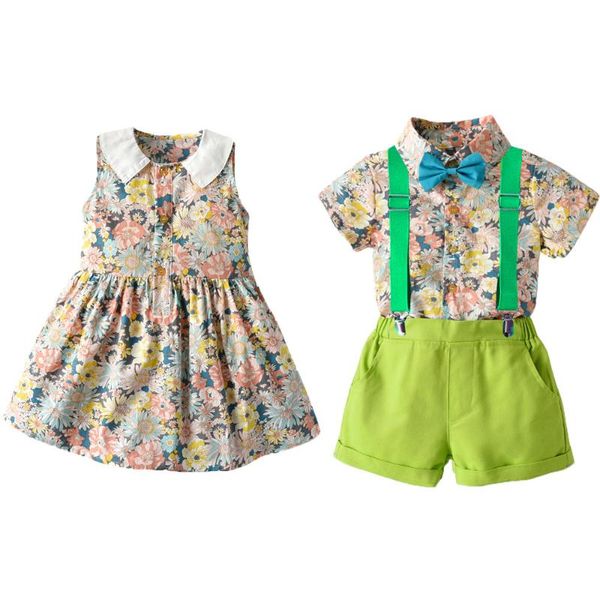 Completi di abbigliamento LZH Vestiti per neonati Camicie floreali + Set di tute per ragazze Vestito estivo per bambini Vestito da fratello e sorella da spiaggia per bambini