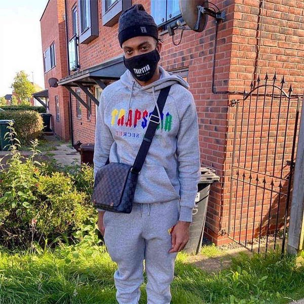 

designer trapstar hoodie rainbow alphabet tracksuit chenille decoded embroidered pullover sweatpants, Black