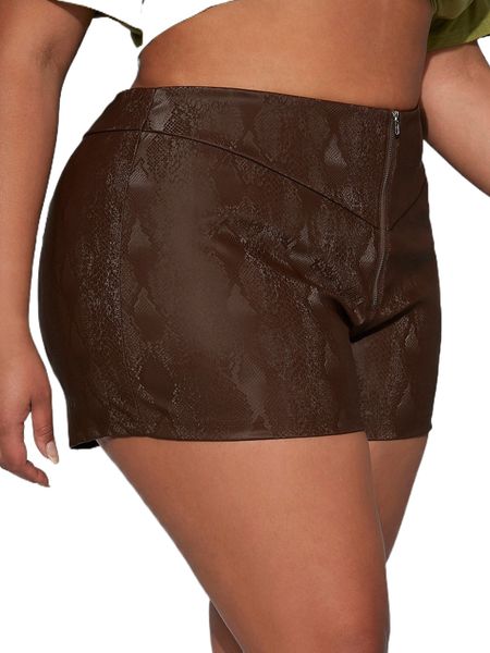 

sxy plus zipper front pu leather shorts 41st#, Black