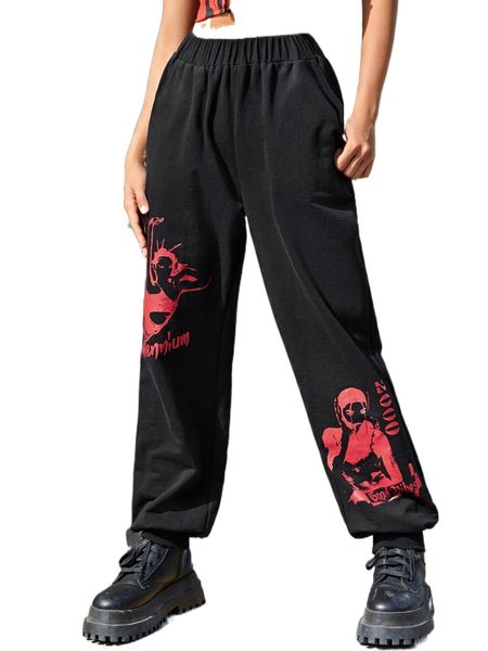 

letter and figure graphic sweatpants 168g#, Black;white