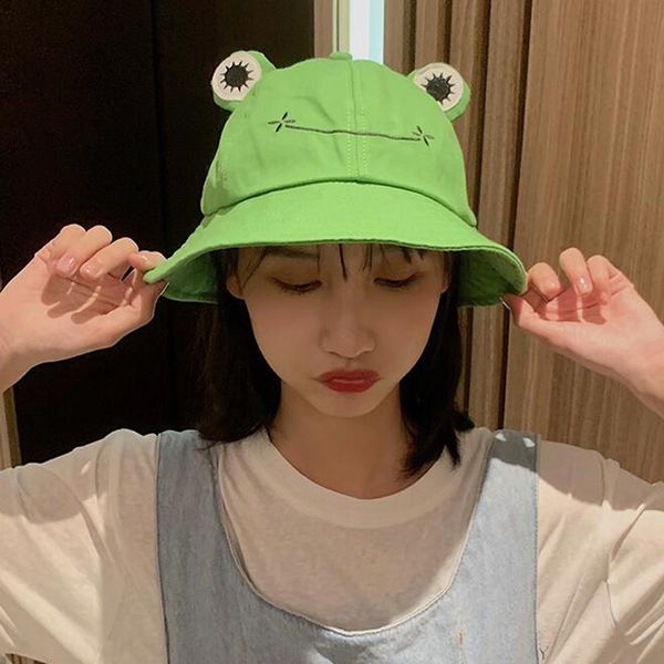 

parent kid cartoon frog bucket hat panama fishing cap cute froggy homme femme bob chapeau outdoor sun fisherman 220630, Yellow