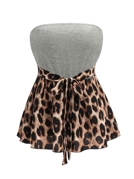 

plus leopard tie front tube d8ko#, Black