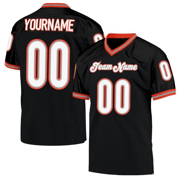 

custom black white-orange mesh authentic throwback football jersey, Gray;blue