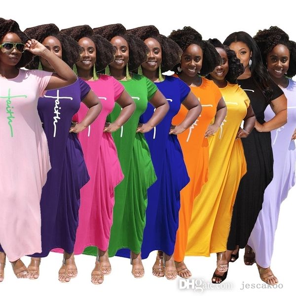 

plus size womens casual dresses 2022 designer clothes fashion letter printed short sleeve irregular hem loose maxi dress, Black