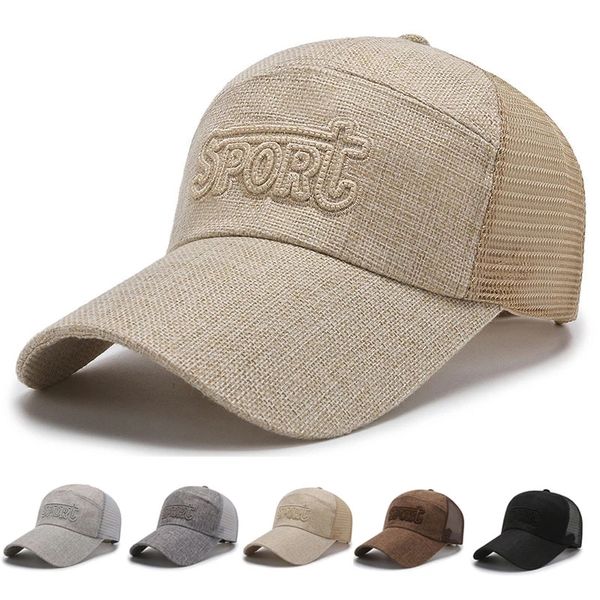 

linen gentleman baseball cap summer outdoor shade sunscreen breathable mesh hat embroidered golf tennis caps, Blue;gray
