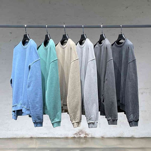 

men's hoodies & sweatshirts wash made old solid color hem split terry sweater high street ins hip hop round neck coat i5ys, Black