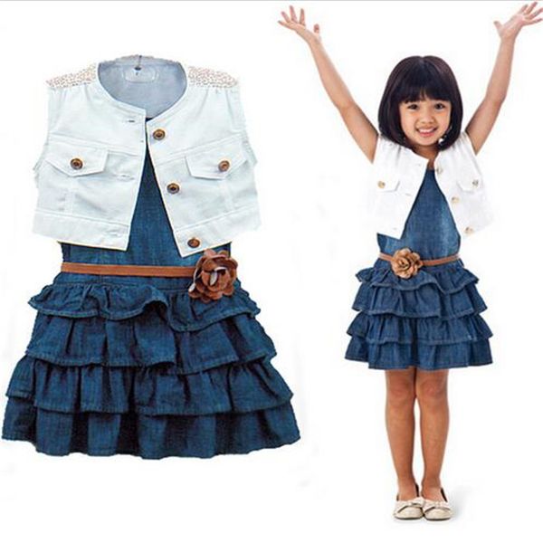 

cute kids baby girl clothes sets designer dress and jacket belt three-piece suit beatufil trendy toddler girls outfit, White