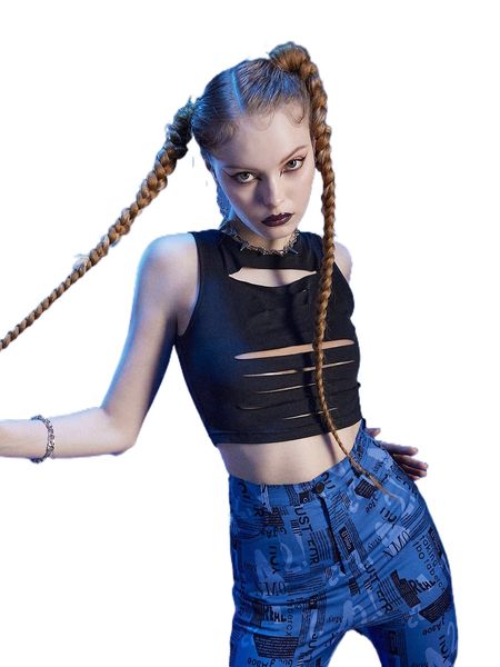 

romwe cyber luvr solid cut out tank y0h4#, White