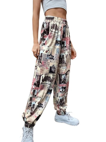 

letter and building print sweatpants y7ov#, Black;white