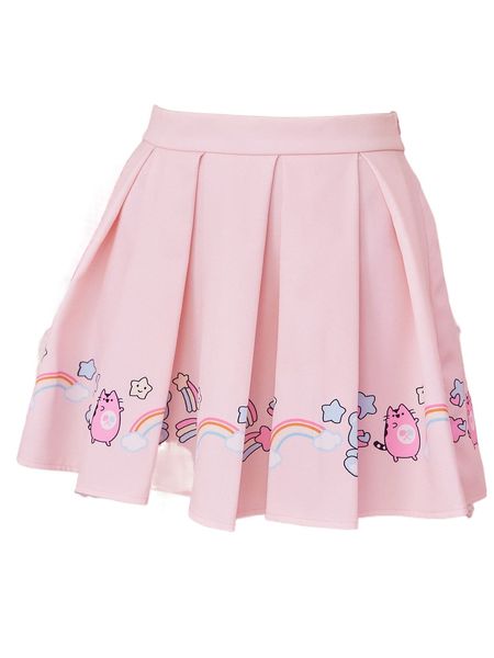 

kawaii cartoon graphic pleated skirt e7tf#, Black