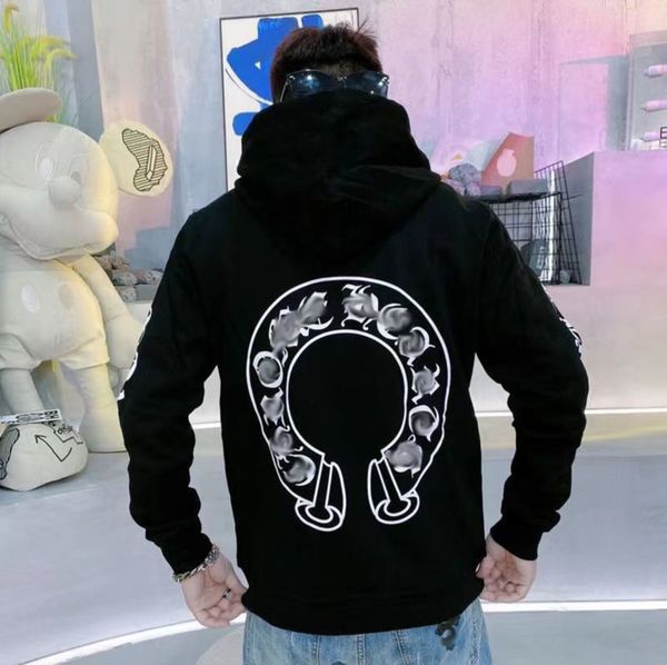 

mens brand luxury sweatshirts fashion zipper ch designer classic hoodies horseshoe sanskrit cross print pullover hooded sweater coat womens, Black