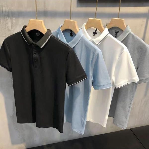 

handsome stripe lapel short sleeve men's polo shirt british retro versatile casual t-shirt slim paul men, White;black