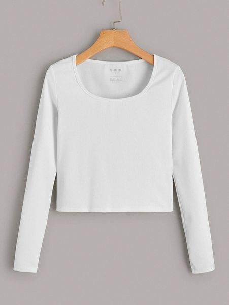 

scoop neck ribbed knit tee 27rb#, White