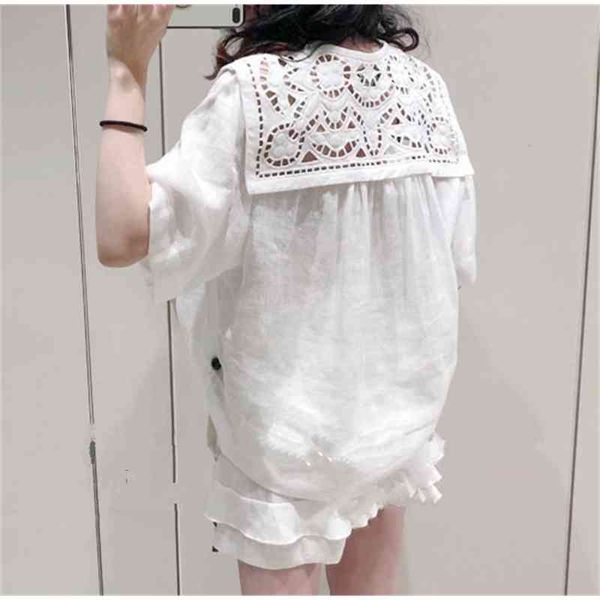 

french niche summer new small fresh white short sleeved embroidered shirt hollowed out shirt women's