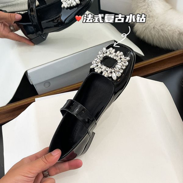 

sandals designer twinkle diamond square buckle 2.0 cm heel straight band 2021 new thick bottom mary jane single shoes womanjg53 2022, Black