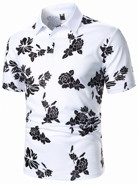 

men floral print polo shirt f05l#, White;black
