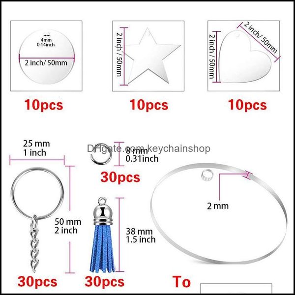 

keychains fashion accessories acrylic blanks tassels set clear circle heart hexagon with jump rings for vinyl crafting diy j dhbtf, Silver