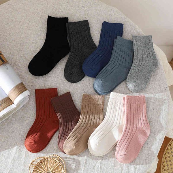 Kleinkind Baby Jungen Mädchen Baumwolle Socken Kniehohe Feste Medium Rohr Socken Rippen Strumpf Winter Jahr Kinder zubehör J220621