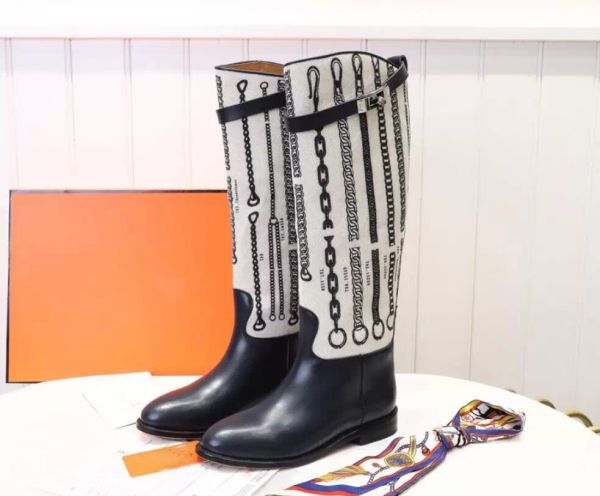 

2021 luxury designer women jumping boots a2 box calfskin knee boot leather sole leathers laminated heel autumn winter unique craftsmanship c, Black