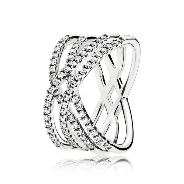 

cross-ed ring 925 sterling silver with cz diamonds for pandora temperament ladies valentine's day gift with original box2102, Slivery;golden