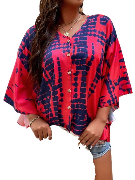 

plus tie dye batwing sleeve blouse r380#, Black