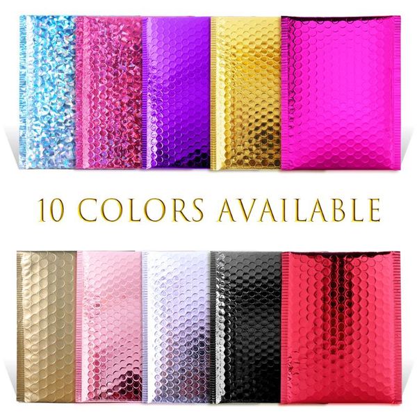 Embrulho de presente 10 cores 10pcs/pacote de 6x9 polegadas alumínio -alumínio Mailer Mailer Metallic Packaging Bag Courier Bolsa acolchoada sacos de envelopes acolchoados