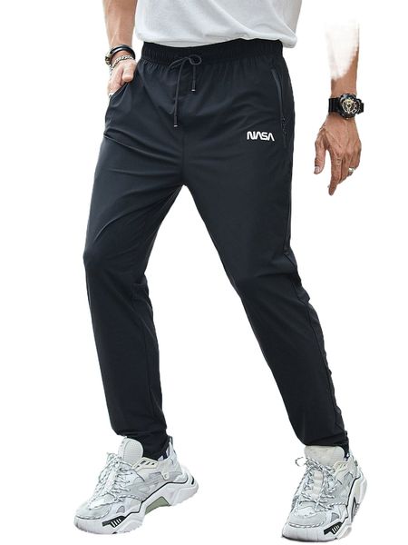 

men letter graphic drawstring waist sweatpants v2nq#, Black