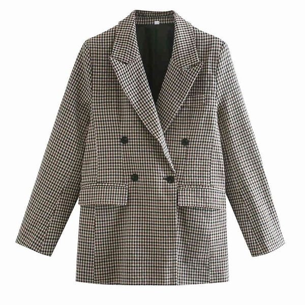 

autumn women retro british style temperament casual double-breasted female plaid suit 210520, White;black