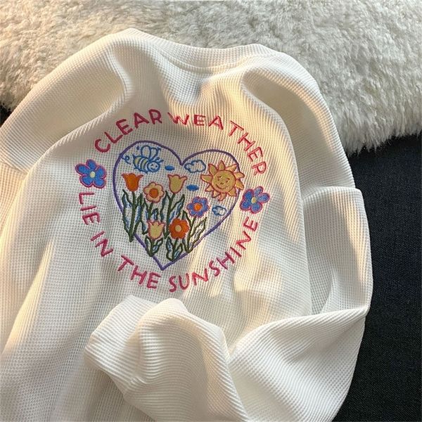 

cute girl college style heartshaped embroidered hundred towers sweatshirt harajuku punk wild warm oversized hoodie women 220812, Black