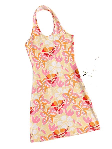 

floral print halter dress c06o#, Black;gray