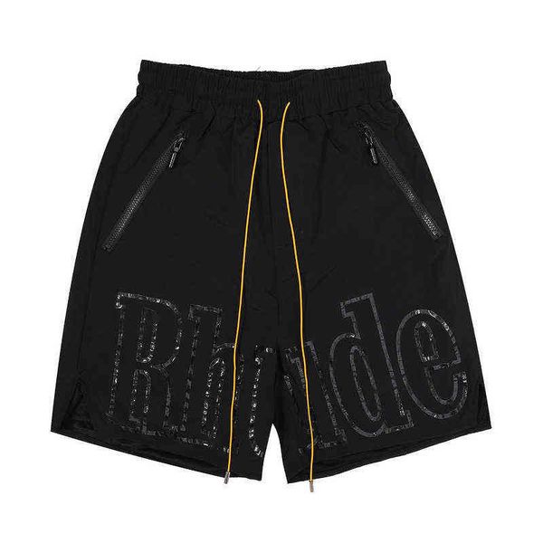 

fashion brand designer shorts rhude2022 summer versatile trendy printed cotton shorts men's black zipper loose sportswear, White;black