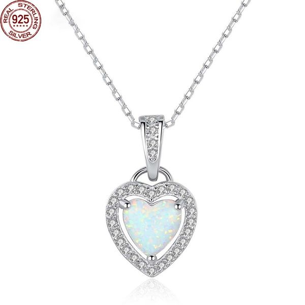 

925 sterling silver heart fire opal pendant necklace for women sparkling love fine jewelry valentine's day gifts