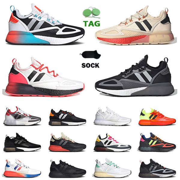 

zx 2k men women designer adds running shoes with socks eva mesh triple black white light bone grey halo silver solar red zx2k fashion sneake