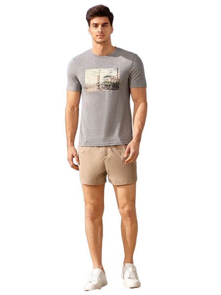 

men train print tee & shorts k9ha#, Gray