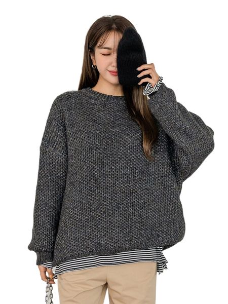 

dazy round neck drop shoulder sweater without tee 989c#, White;black