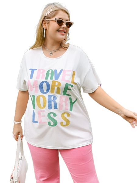 

plus slogan graphic drop shoulder tee 94ti#, Black