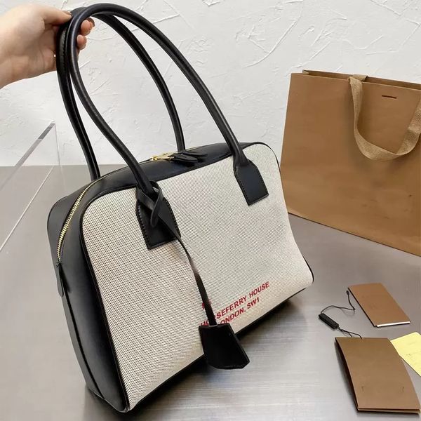 

cotton hand bag lady tote women handbag purse half cube shoulder bags fashion letter plain style zip closure genuine leather handle luggage, Black;red