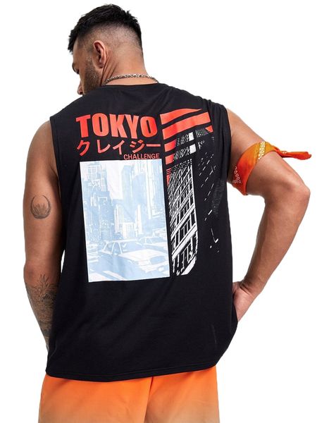 

extended sizes men letter & building print tank 78xh#, White;black