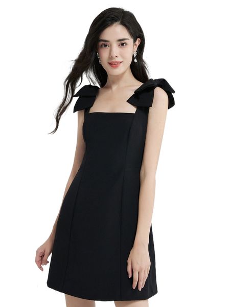 

bow shoulder zip back dress f4dk#, Black;gray