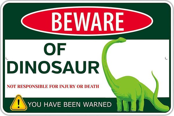 

wj0o beware of dinosaur metal tin sign funny for wall decor-gifts boys kids bedroom,bathroom art poster
