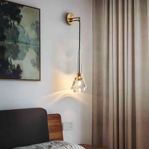 

pendant lamps postmodern light luxury crystal single head wall lamp sitting room tv background bedroom all copper modern simple bedside