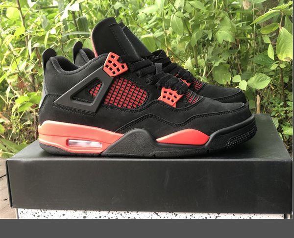 

shoes 4 red thunder men suede 4s black white-red outdoor sports sneakers original