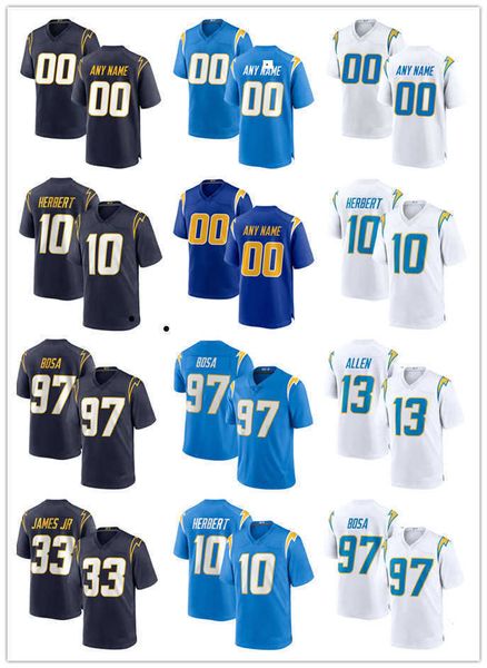 

football jerseys custom los angeles''chargers''youth jersey 11 zion johnson 10 justin herbert 13 keenan allen 33 derwin, Black;red